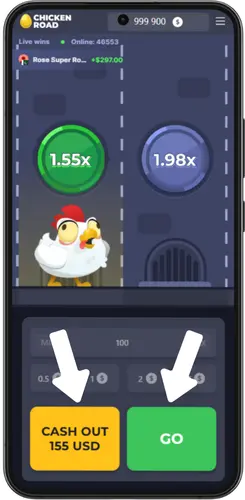 Chicken jumping forward with increasing multiplier in Chicken Road