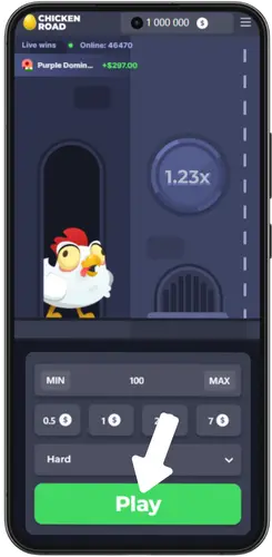 Chicken Road round start screen after pressing Play