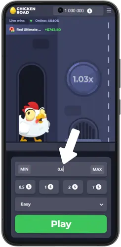 Setting bet amount in Chicken Road real money mode